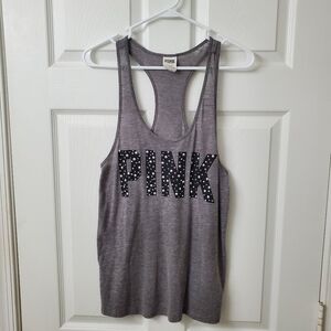 PINK Victoria's Secret Charcoal Grey Racerback Tank Top With Embellishment, XS